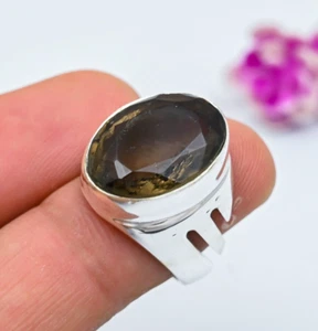 Smoky Topaz Gemstone Handmade 925 Solid Sterling Silver Ethnic Jewelry Ring Gift - Picture 1 of 5
