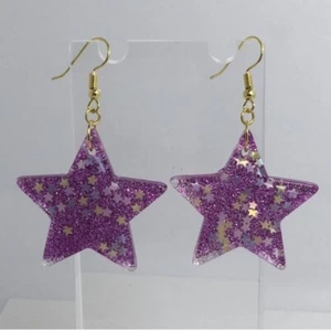 Large Star Christmas earrings , Glitter and Resin Kitsch Fun 6 cm Long Amelia - Picture 1 of 31
