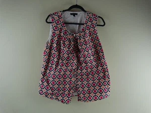 Blusa Top Para Mujer LANDS' END L Naranja Rosa Blanco Negro Sin Mangas Botones NUEVA - Imagen 1 de 5