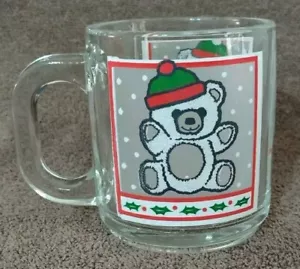 Vintage Libbey Glasses Christmas Teddy Bear Coffee Mugs Clear - Picture 1 of 6
