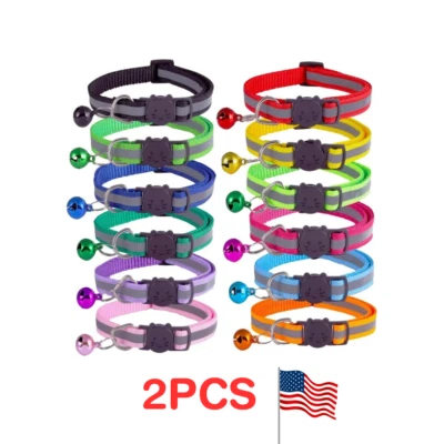 Adjustable Reflective Nylon Breakaway  Cat Collar Bell ( 2PCS ) - Image 1 of 4