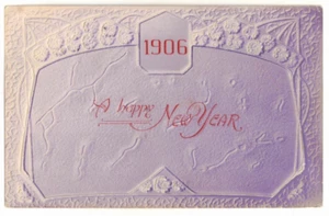 1906 UDB Embossed New Year PC: Lavender Colored with Flowers - Imagen 1 de 2