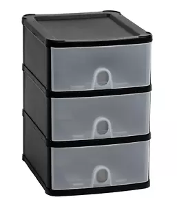 Handy 3 Tier Plastic Drawers Storage Office Home Tower Chest Drawer School Uni - Picture 1 of 4