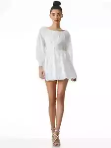 Abito Alice + Olivia Rowen a strati manica lunga bianco taglia 10 nuovo $495 - Foto 1 di 7
