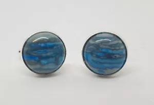Luxury semi-precious gemstones, Namibian Blue Lace Agate cufflinks - Picture 1 of 7