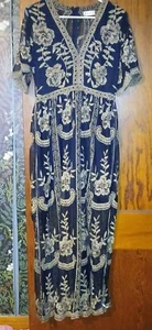 Altered State Maxikleid schwarz bestickt V-Ausschnitt Empire-Taille schwarz Reißverschluss Gr. L - Bild 1 von 11