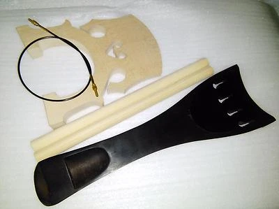 1 PC Aged Maple Bridge 3/4& 1 PC ebony tail piece 3/4& Bass gut&2 sound post - Image 1 of 4