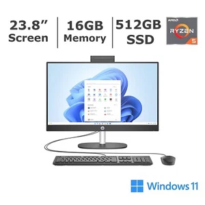 HP 23.8" All-in-One Desktop PC, AMD Ryzen 5, 16GB RAM, 512 GB SSD - Picture 1 of 2