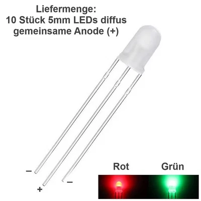 Duo LED Bicolor 3mm 5mm 3 Pin gem. Anode Kathode rot/grün rot/blau LEDs 10 Stück - Bild 1 von 4