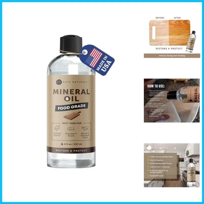 Aceite mineral Kate Naturals 8 oz para bloque de carnicero y utensilios de cocina de madera - apto para alimentos Foto 1 de 4