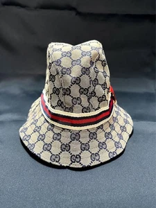 GUCCI GG Canvas Shelly Line Bucket Hat Cap Grau Navy Selten - Bild 1 von 9