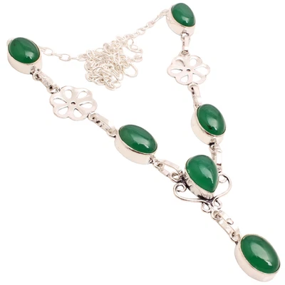 Collana Gioielli Fatti a Mano Pietra Preziosa Onice Verde Placcata Argento... - Immagine 1 di 3