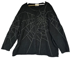Quacker Factory Halloween Donna 4X Maglione Ragnatela Nero Bottoni Perline Ragno - Foto 1 di 8