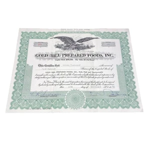 Vintage Gold Hill Prepared Foods Company Aktienrechte Zertifikat 500 Aktien 1961 - Bild 1 von 8