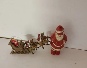 Vintage Mid Century  Plastic Santa Claus & Santa Sleigh Figurines - Picture 1 of 3