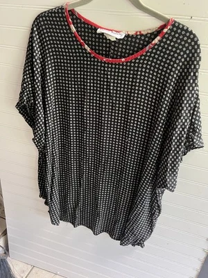 Top vintage Sharon Anthony negro con lunares de flores 100 % rayón para mujer talla 40 1974 Foto 1 de 4