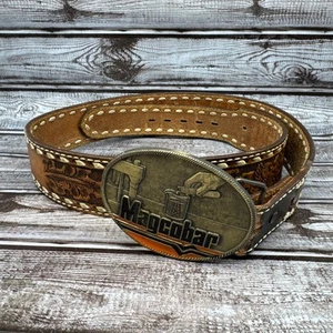 Tony Lama Tooled Leather Western Belt with Vintage Magcobar Buckle Size 38 Buck - Picture 1 of 7