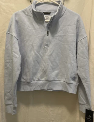 MPG The Comfort Women’s 1/4 Zip Cropped Sweatshirt Color Chambray Size L NWT - Image 1 of 4