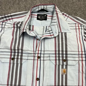 Camisa Carhartt Para Hombre Grande Azul Gris A Cuadros Manga Corta Abotonada Calce Suelto - Imagen 1 de 9