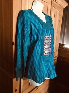 SundanceCatalog Southwestern EmbroideredCrochet Trim Beautiful Lightweight TopXS - Picture 1 of 11