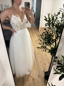 Spitze A-Linie Weißes Standesamtkleid Hochzeitskleid aus Tüll Neu - Bild 1 von 19