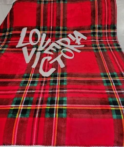 Victoria's Secret Plush Red Plaid Blanket Cozy Fleece Love VICTORIA Throw Gift - Picture 1 of 11