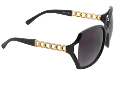 Очки солнцезащитные гламурные увеличенная черная оправа с золотой цепочкой руки градиент лаванды линзы - Изображение 1 из 4