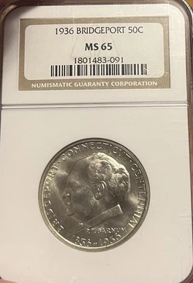 1936 NGC MS65 Bridgeport Commemorative Silver Half Dollar - Image 1 of 4