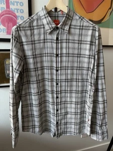 Hugo Boss Orange Collard Shirt Plaid L/S 100% Cotton Grey/Black Large Slim Fit - Picture 1 of 12