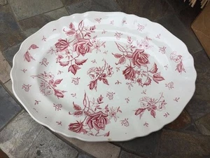 English Staffordshire TUDOR ROSES Antique Platter J G Meakin Pink Transferware - Picture 1 of 5
