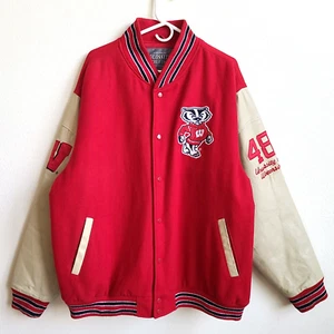 Wisconsin Badgers Mens XL Jacket Coat Letterman Bomber Varsity Leather Wool Vtg - Picture 1 of 18