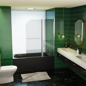 Frameless Folding Shower Doors for Bathtub, 1/4" SGCC Tempered Glass,43''x58'' - Picture 1 of 12