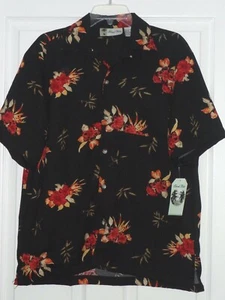 *ISLAND BLUE MEN'S SHIRT SIZE M - L BLACK TROPICAL PRINT BUTTON FRONT NWT - Picture 1 of 3