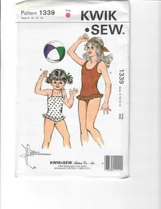 VTG `84 Kwik Sew 1338 Retro Classic Ruffled Swimsuit One Piece Girls 8-14 Sealed - Picture 1 of 2