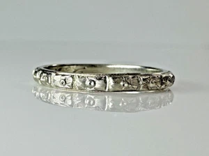 Fede nuziale antica Art Decò oro bianco 18 kt fiore sottile misura 6 - Foto 1 di 12