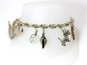 Sterling Silber Bettelarmband mit aufgeblähtem Herz Muschel Stern Scotty Hund 7" - 2826 - Bild 1 von 5