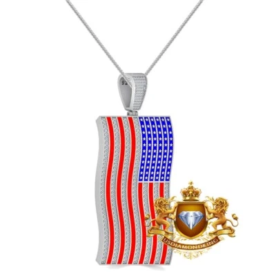 Real genuíno VVS1/D 3.10 Ctw. Berloque pingente + corrente bandeira americana moissanita EUA - Imagem 1 de 2