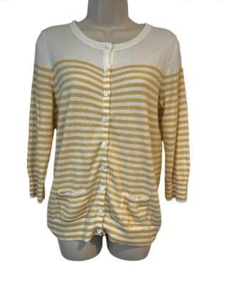 Cárdigan para mujer GAP amarillo y blanco a rayas ligero manga 3/4 mediano Foto 1 de 4