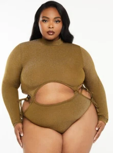 Savage X Fenty Bodysuit Womens 3X Green Shine Strapy Teddy Thong Mock $74 Ladies - Picture 1 of 24