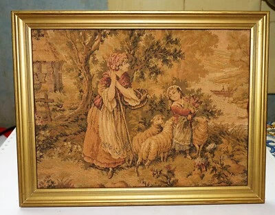 TAPISSERIE RECTANGULAIRE  ANCIENNE ENCADREE BE - Photo 1/3