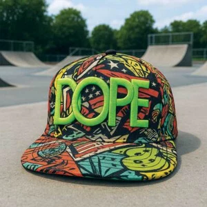 DOPE - Gorra de béisbol bordada de ala plana ancha de verano | Colorida Americana P... - Imagen 1 de 4
