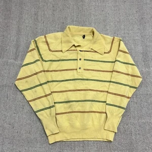 Vintage Sears Collared Sweater Mens Large Yellow 1970s Striped Long Sleeve - Picture 1 of 10