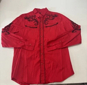 Montero Herren Knopfleiste Western Hemd Größe M rot mit schwarzer Stickerei �� - Bild 1 von 14