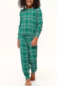 MUK LUKS Children's Butter Knit Matching Pajama Set EvgrnPld/Trees - Picture 1 of 1