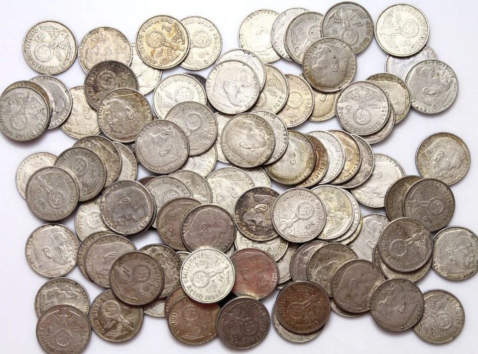 Germany WW2 Third Reich LOT - 25 Coins 2 Reichsmark 1937-1939 HINDENBURG Silver - Image 1 of 1