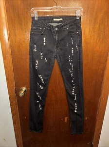 Pantalones de mezclilla ajustados desgastados negros Christian Audigier para mujer talla 27 - Imagen 1 de 8