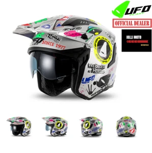 Casco Moto Ufo Jet Sheratan Trial Scooter Color Plateado Visera Retráctil - Imagen 1 de 11