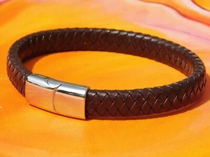 Herren / Damen 10mm Brown Cross-Braided Leder & Stahl Armband Von Lyme Bay Art - Bild 1 von 3