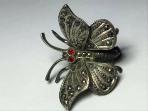 Vintage Sterling Silver Hematite Butterfly Brooch - Picture 1 of 7