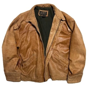 De Colección Eddie Bauer Hombres Grande Marrón Envejecido Cremallera Completa Chaqueta de Cuero Forrada - Imagen 1 de 24